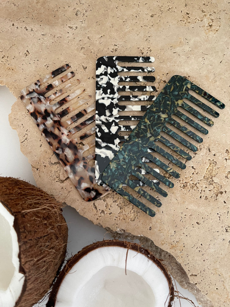 Acetate Hair Comb - Rectangle - Granite
