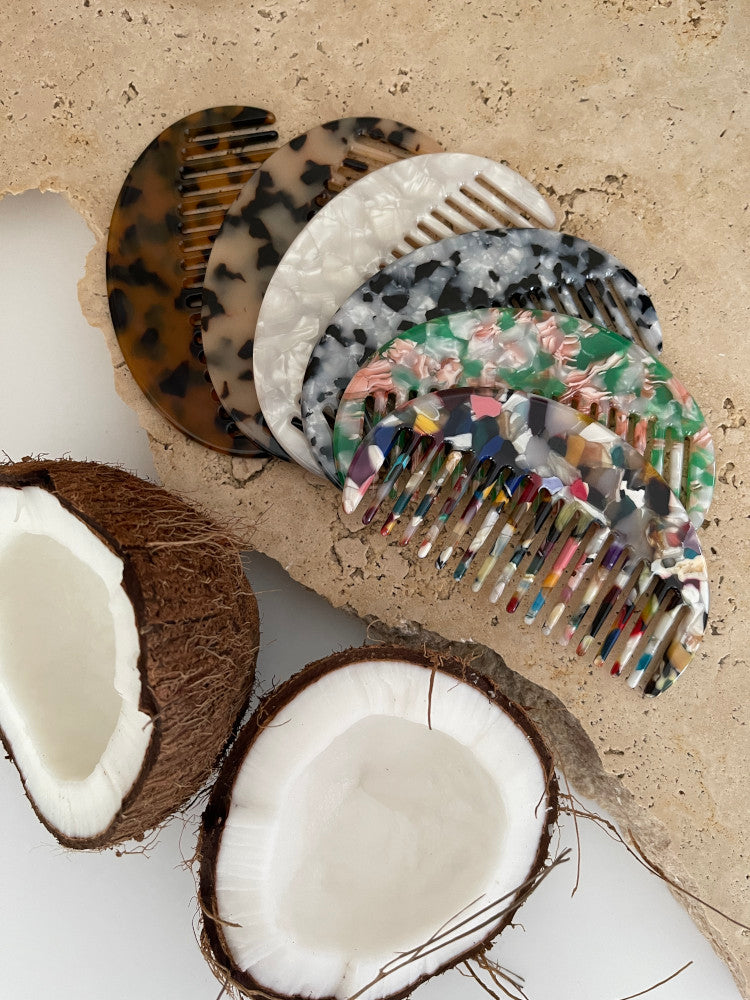 Acetate Hair Comb - Moon - Pearl