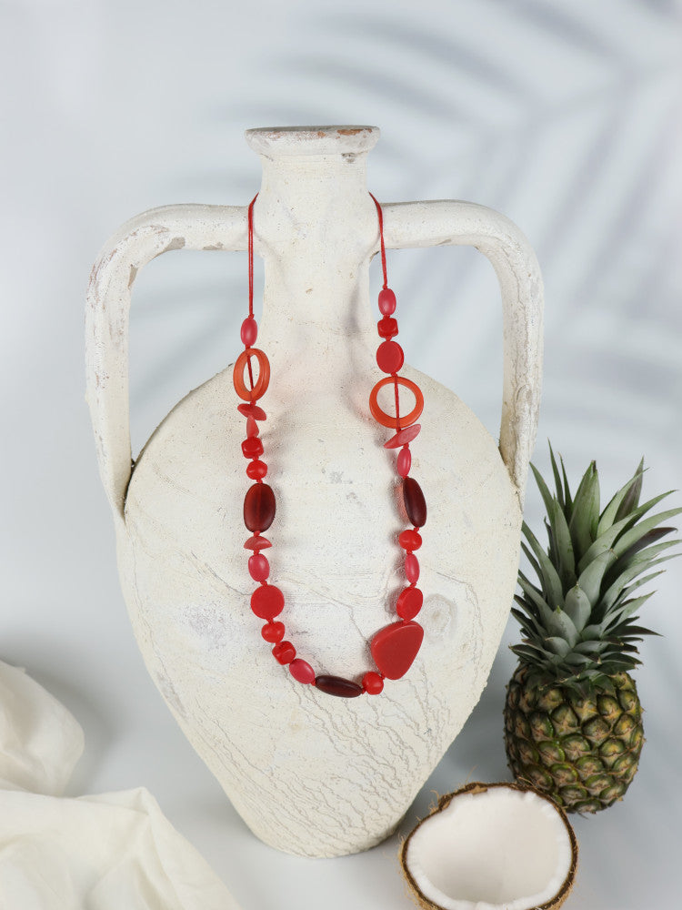 Resin Bead Necklace - Kihei - Red