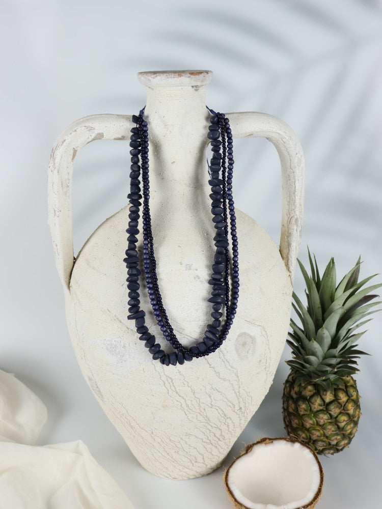 Timber Bead Necklace - Waipahu - Indigo