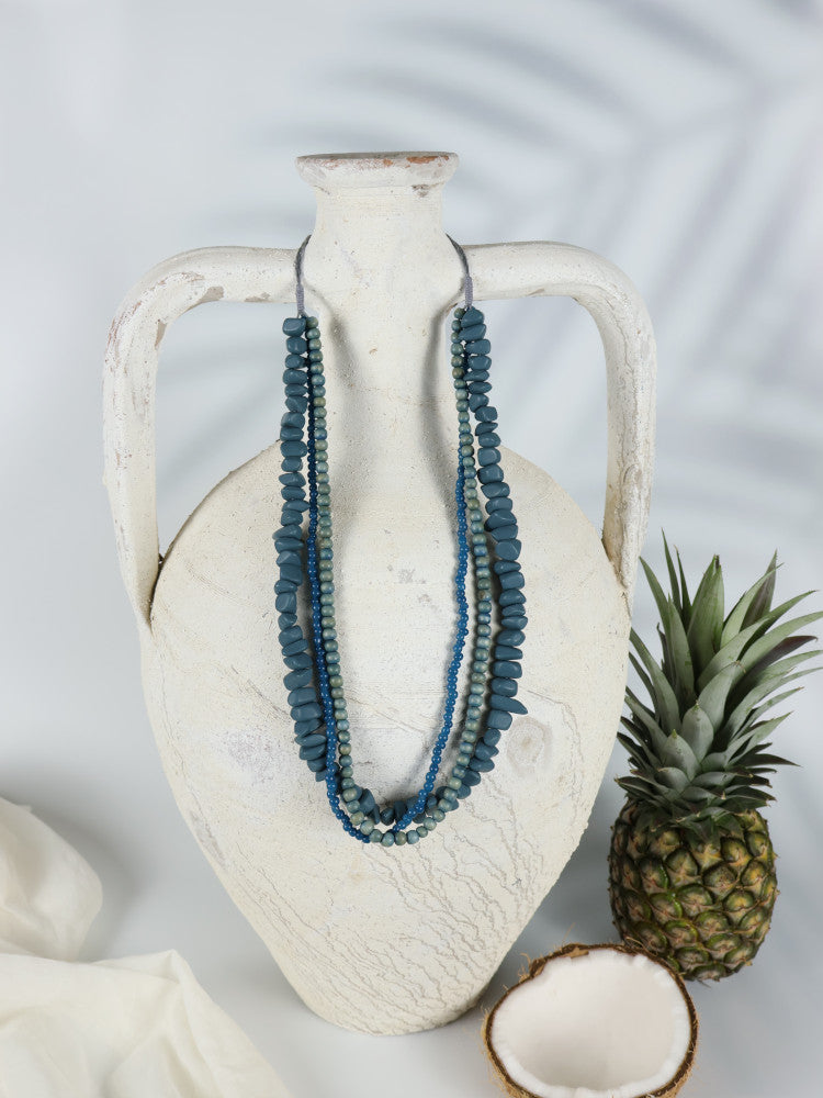 Timber Bead Necklace - Waipahu - Sapphire