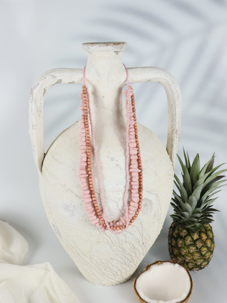 Timber Bead Necklace - Waipahu - Pink