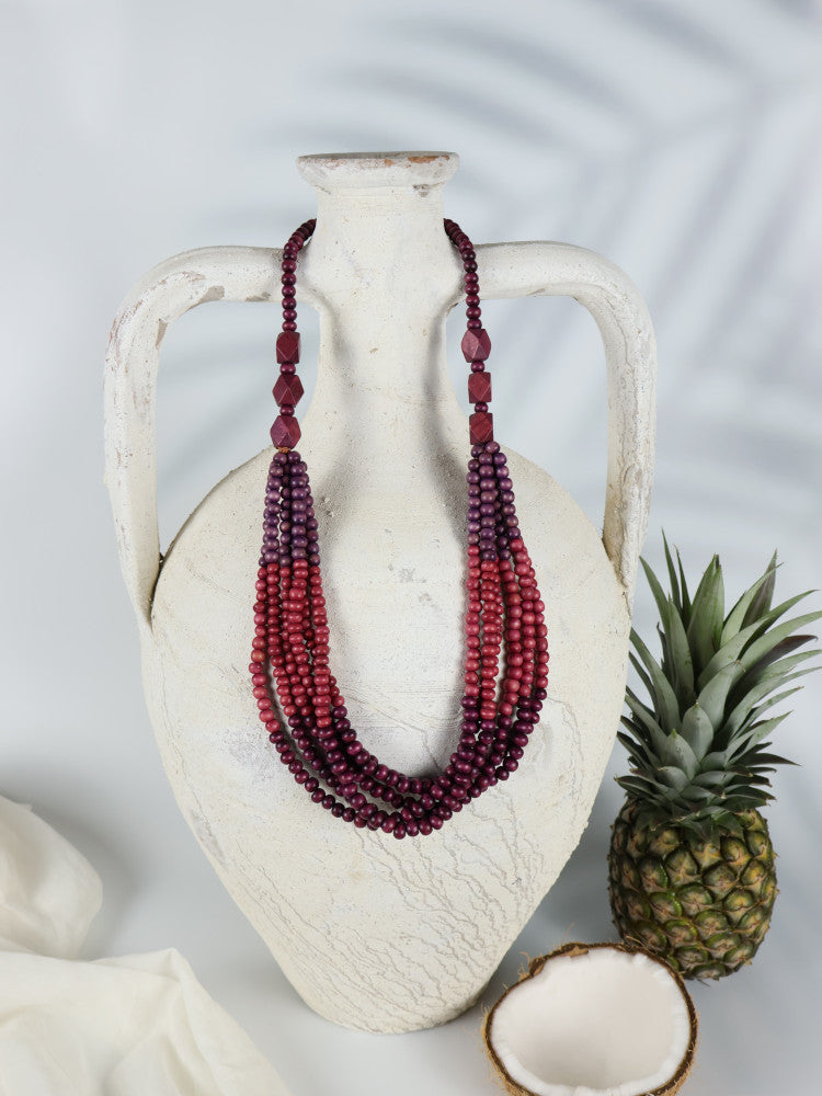 Timber Bead Necklace - Kahului - Boysenberry