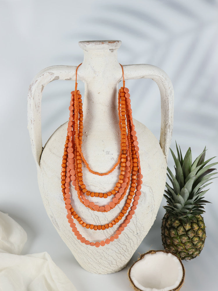 Timber Bead Necklace - Makawao - Tangerine