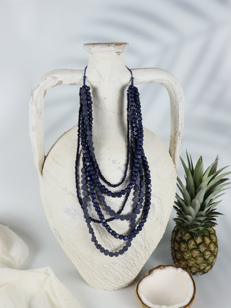 Timber Bead Necklace - Makawao - Indigo