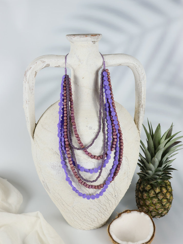 Timber Bead Necklace - Makawao - Purple