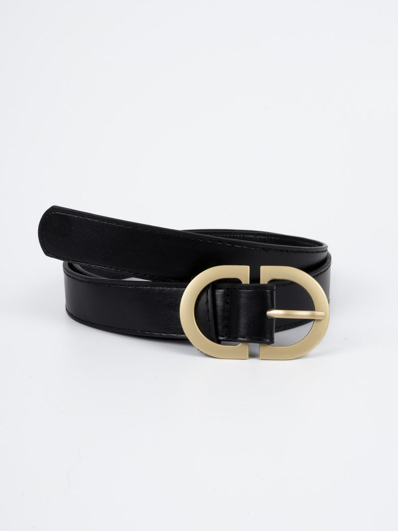 Vegan PU Leather Belt - Paris - Double Buckle - Gold / Black - 106cm