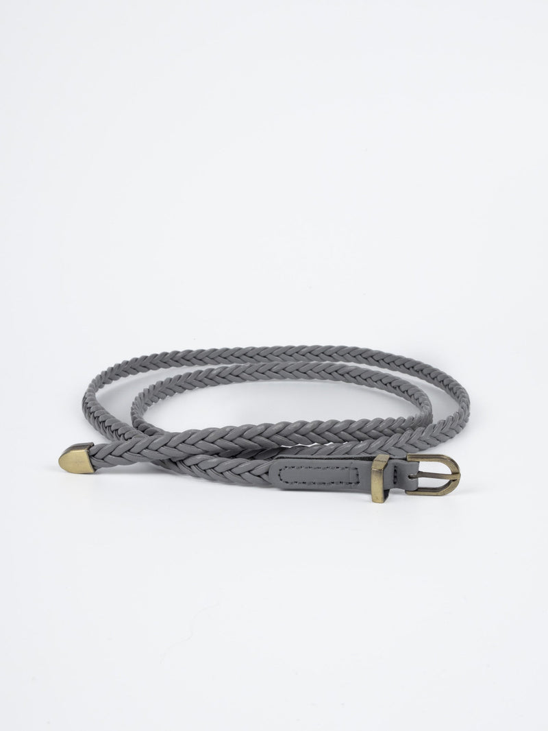 Vegan PU Leather Belt - Toulouse - Plaited Narrow - Gold / Grey - 100cm