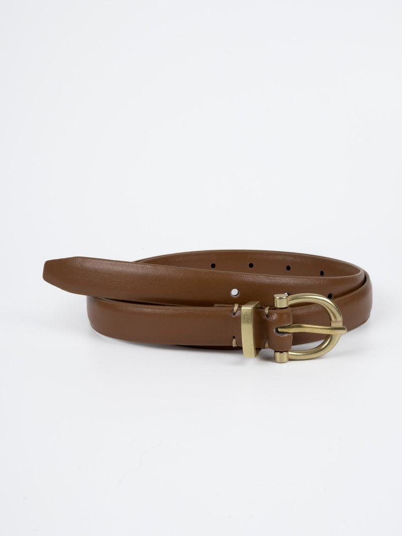 Vegan PU Leather Belt - Nice - Classic Buckle - Gold / Brown - 100cm