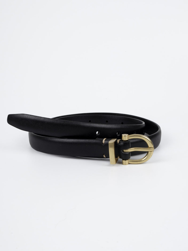 Vegan PU Leather Belt - Nice - Classic Buckle - Gold / Black - 110cm