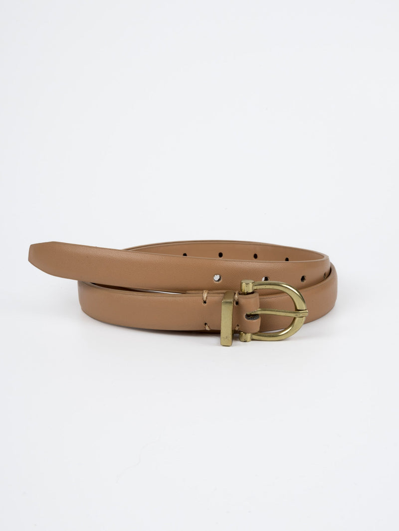 Vegan PU Leather Belt - Nice - Classic Buckle - Gold / Beige - 110cm