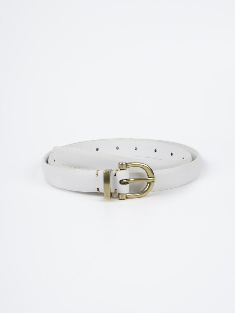 Vegan PU Leather Belt - Nice - Classic Buckle - Gold / White - 110cm