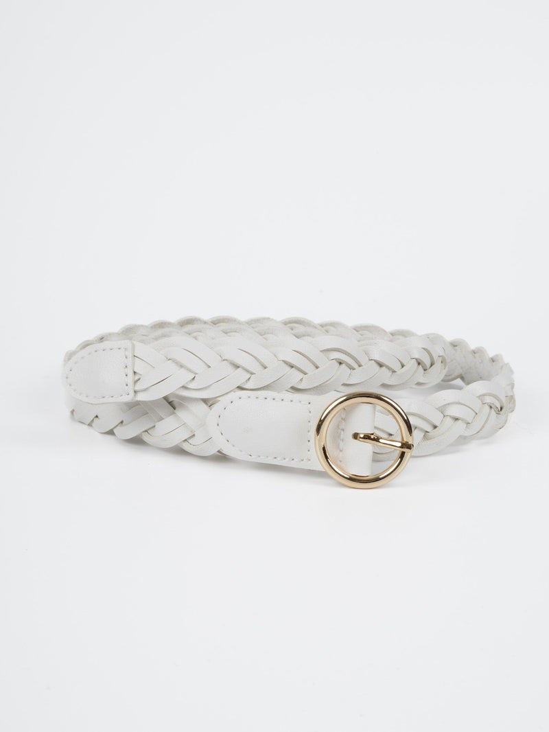 Vegan PU Leather Belt - Lille - Woven - Gold / White - 108cm