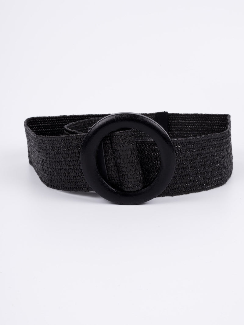 Vegan Woven Waist Belt - Nimes - Round Buckle - Black - 95cm