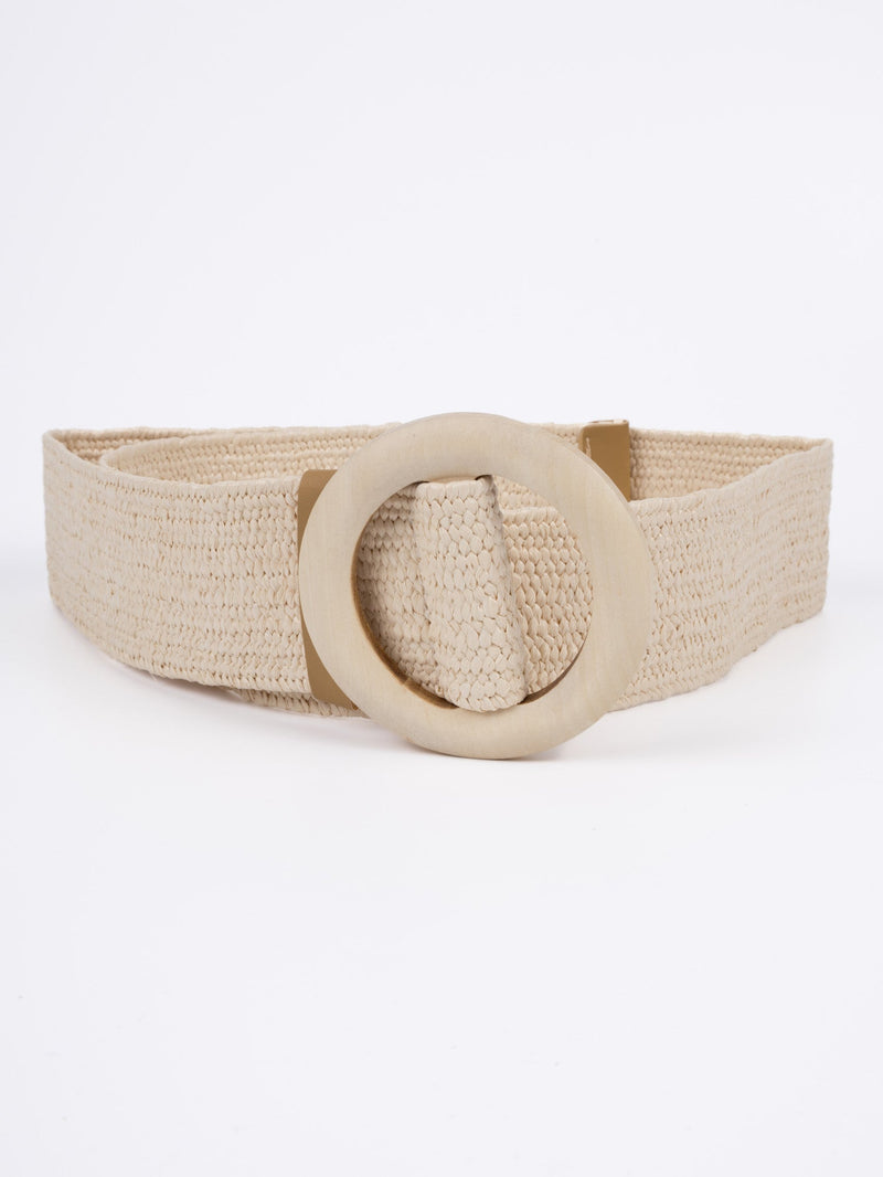 Vegan Woven Waist Belt - Nimes - Round Buckle - Natural - 95cm