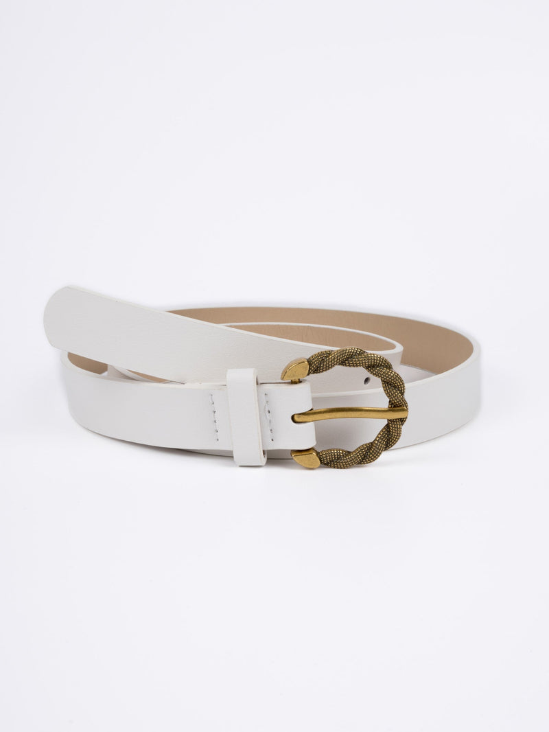 Vegan PU Leather Belt - Tours - Twisted Buckle - Gold / White - 107cm