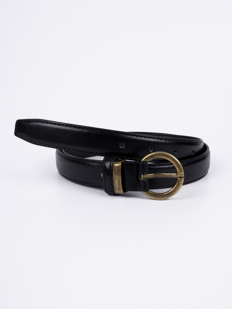 Vegan PU Leather Belt - Amiens - Curved Buckle - Gold / Black - 107cm