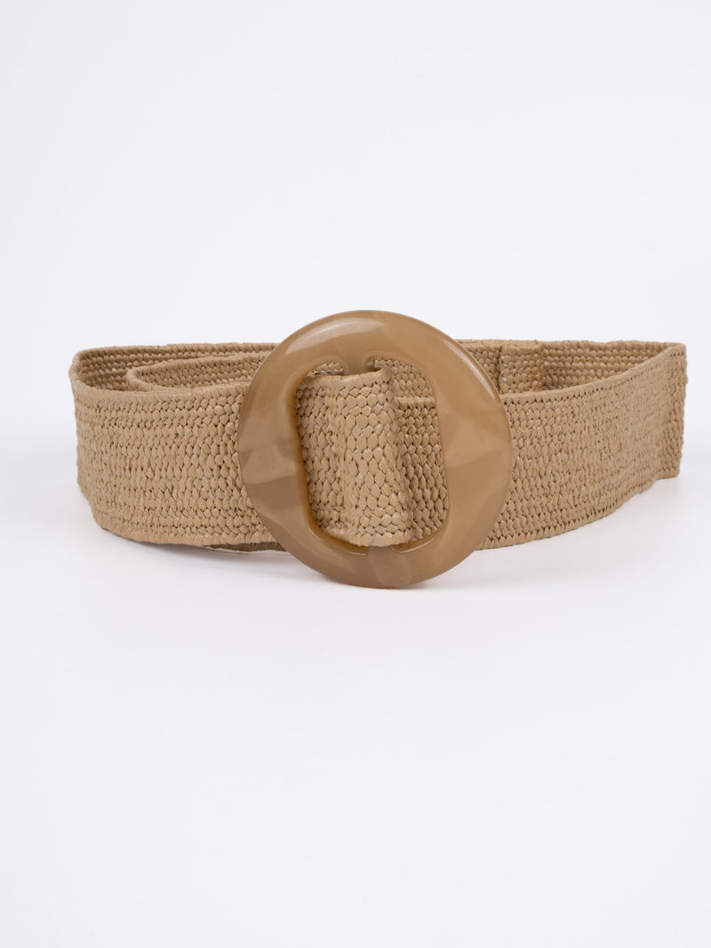 Vegan Woven Waist Belt - Rouen - Round Buckle - Beige - 90cm