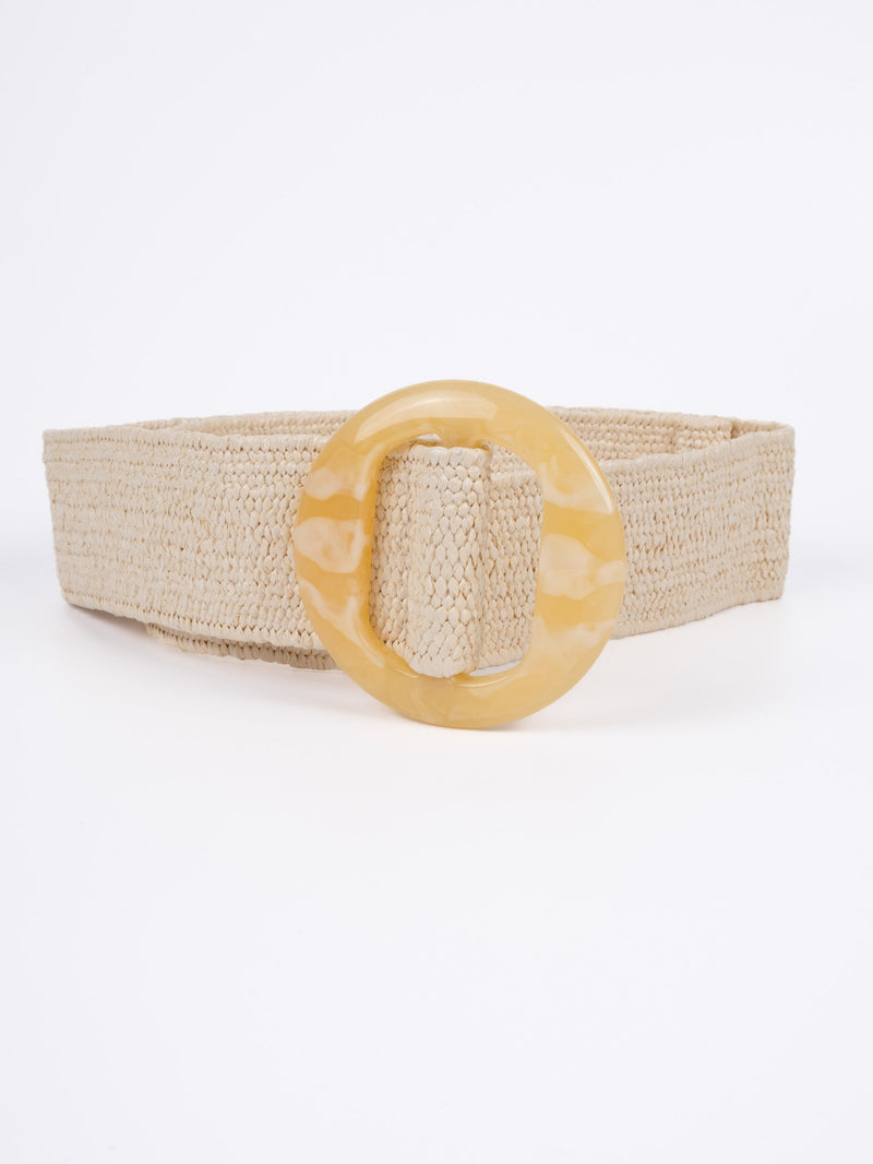 Vegan Woven Waist Belt - Rouen - Round Buckle - Natural - 90cm