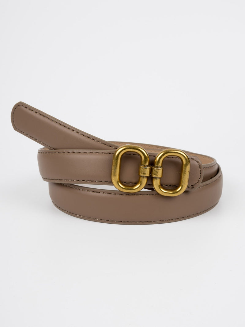 Vegan PU Leather Belt - Roubaix - Double Linked Oval Buckle - Gold / Biscuit - 102cm