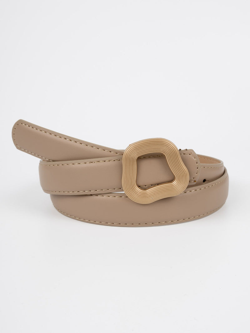 Vegan PU Leather Belt - Nanterre - Irregular Buckle - Gold / Beige 102cm