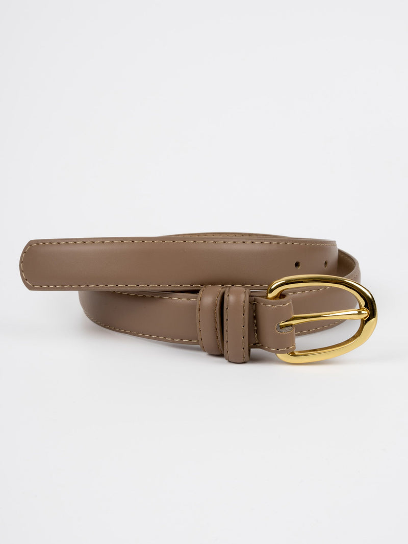 Vegan PU Leather Belt - Pau - Classic Buckle - Gold / Biscuit - 105cm