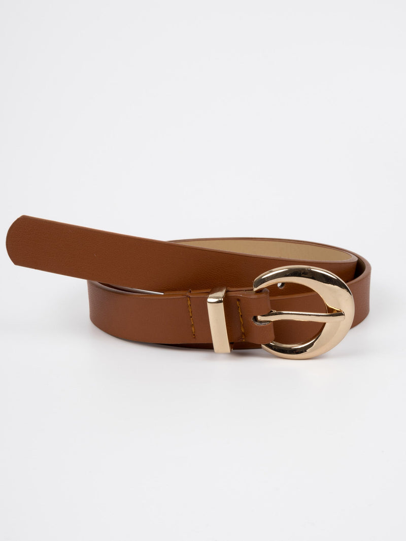 Vegan PU Leather Belt - Colmar - Classic Buckle - Gold / Tan - 105cm