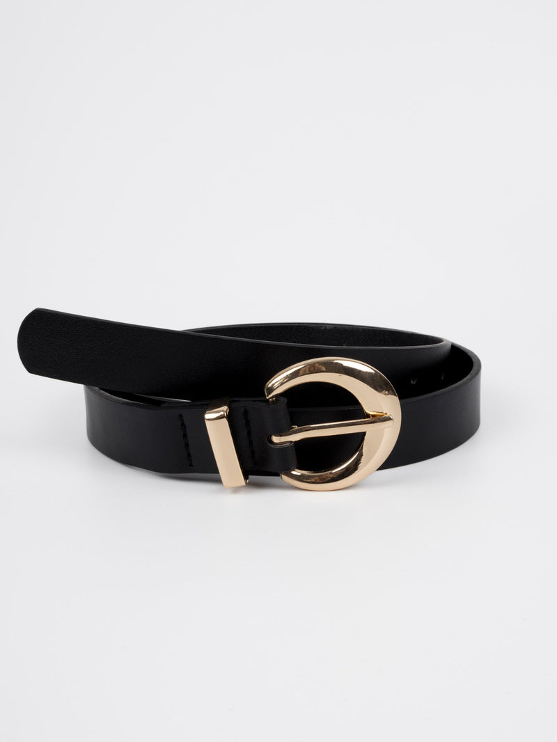 Vegan PU Leather Belt - Colmar - Classic Buckle - Gold / Black - 105cm