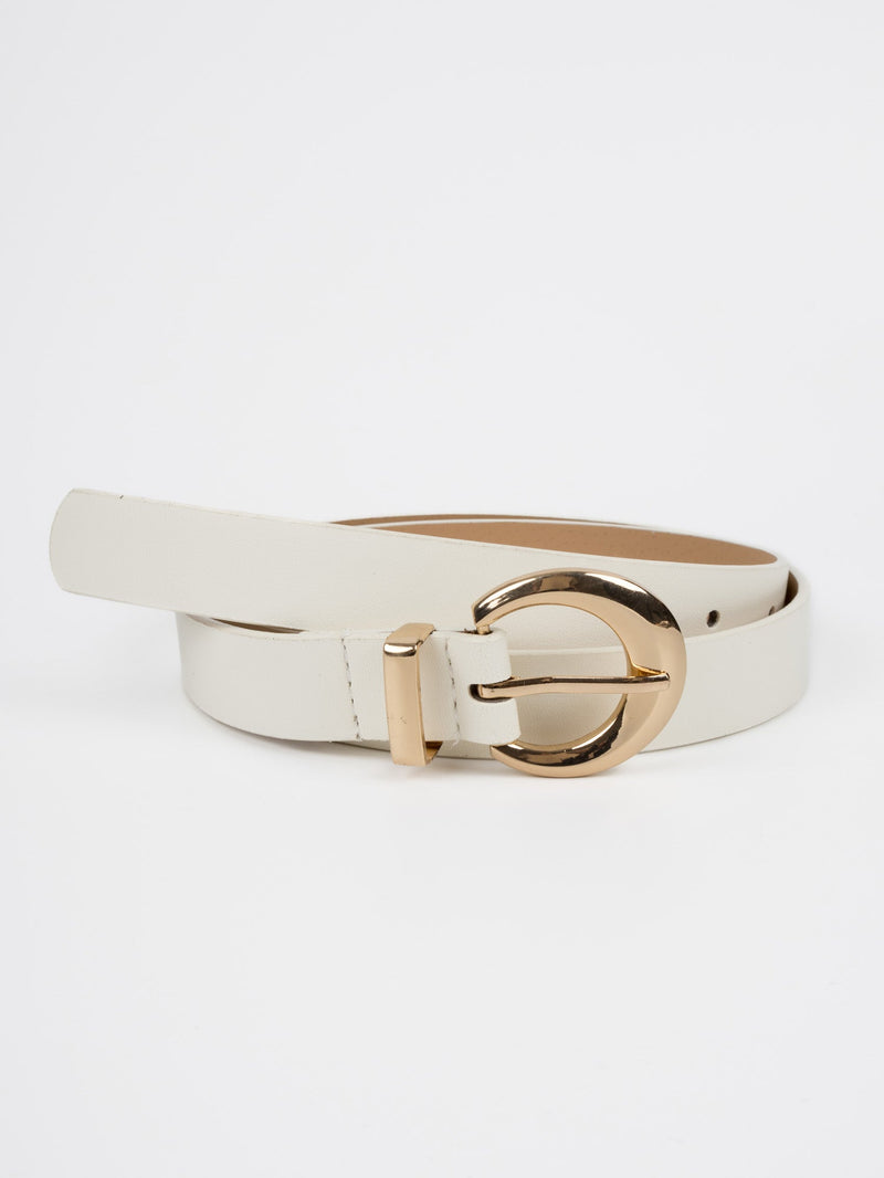 Vegan PU Leather Belt - Colmar - Classic Buckle - Gold / White - 105cm