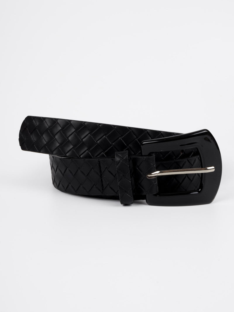 Vegan PU Leather Belt - Lorient - Woven Pattern - Black - 108cm