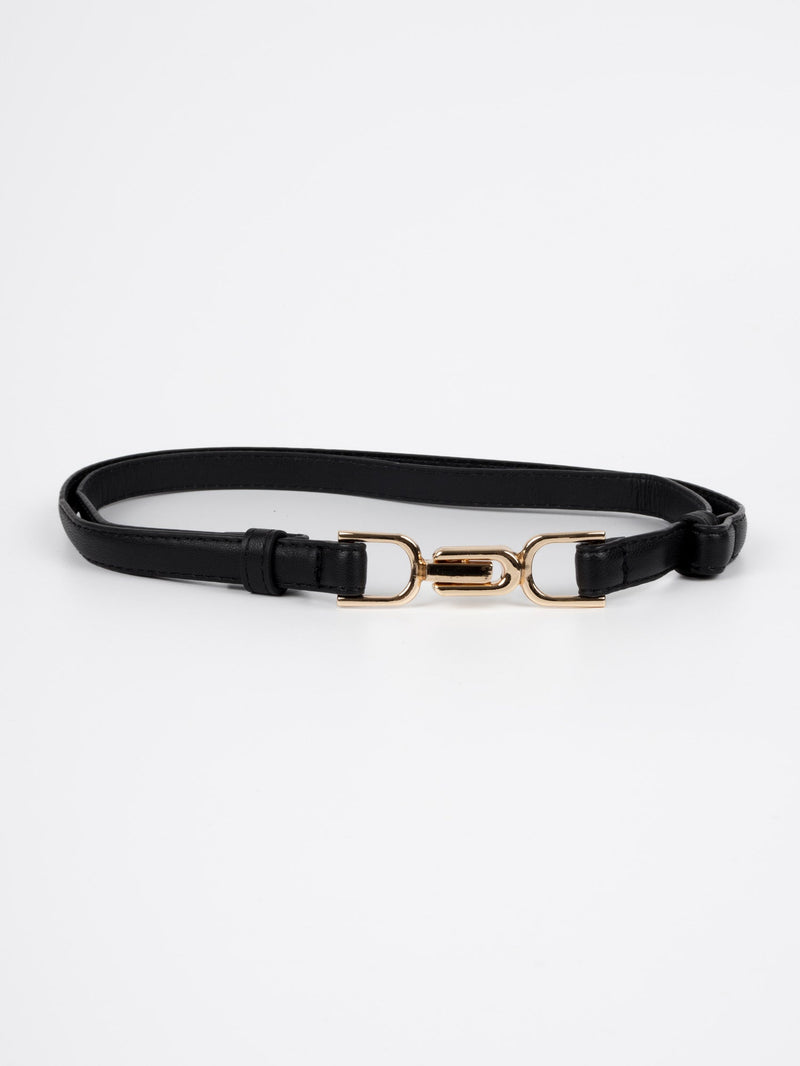 Vegan PU Leather Belt - Bayonne - Interlocking Buckle - Gold / Black - 100cm