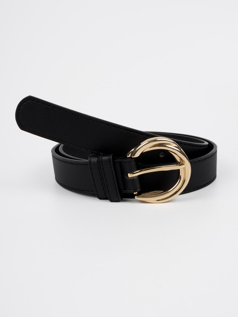 Vegan PU Leather Belt - Blois - Multi Interlocking Buckle - Gold / Black - 105cm