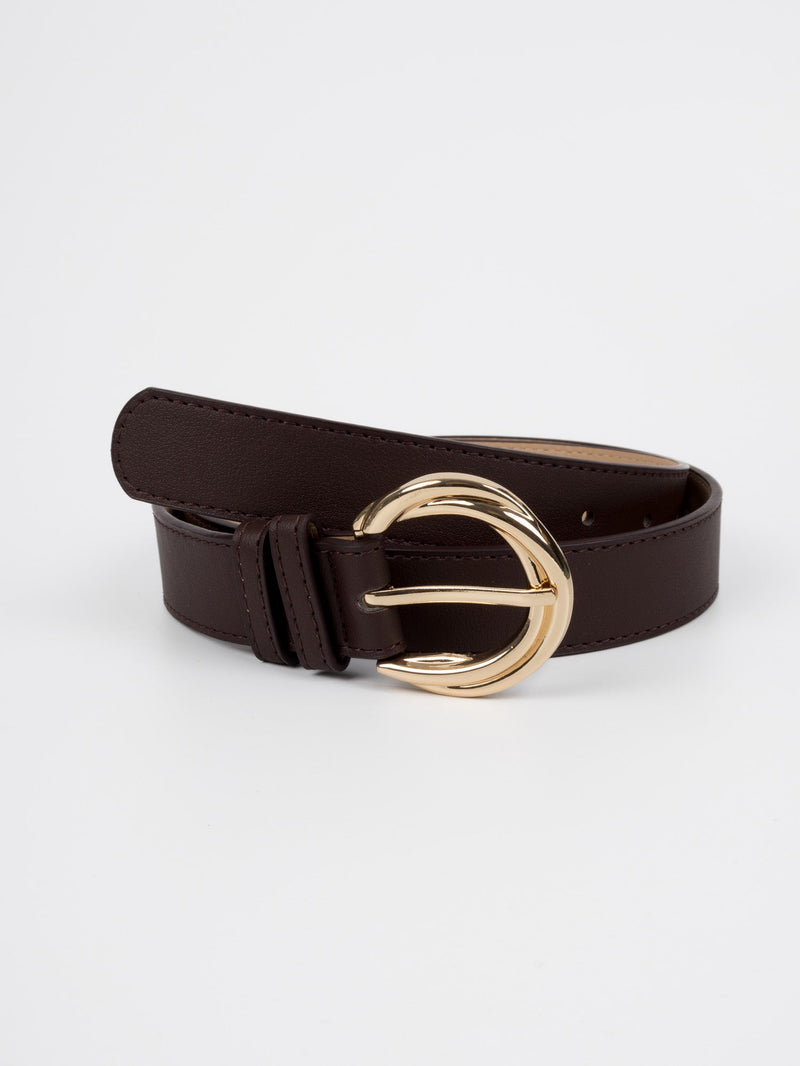 Vegan PU Leather Belt - Blois - Multi Interlocking Buckle - Gold / Coffee - 105cm