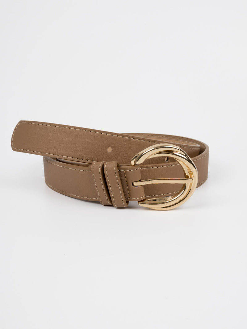 Vegan PU Leather Belt - Blois - Multi Interlocking Buckle - Gold / Beige - 105cm