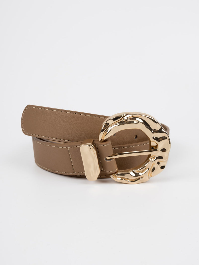 Vegan PU Leather Belt - Puteaux - Irregular Buckle - Gold / Beige - 106cm