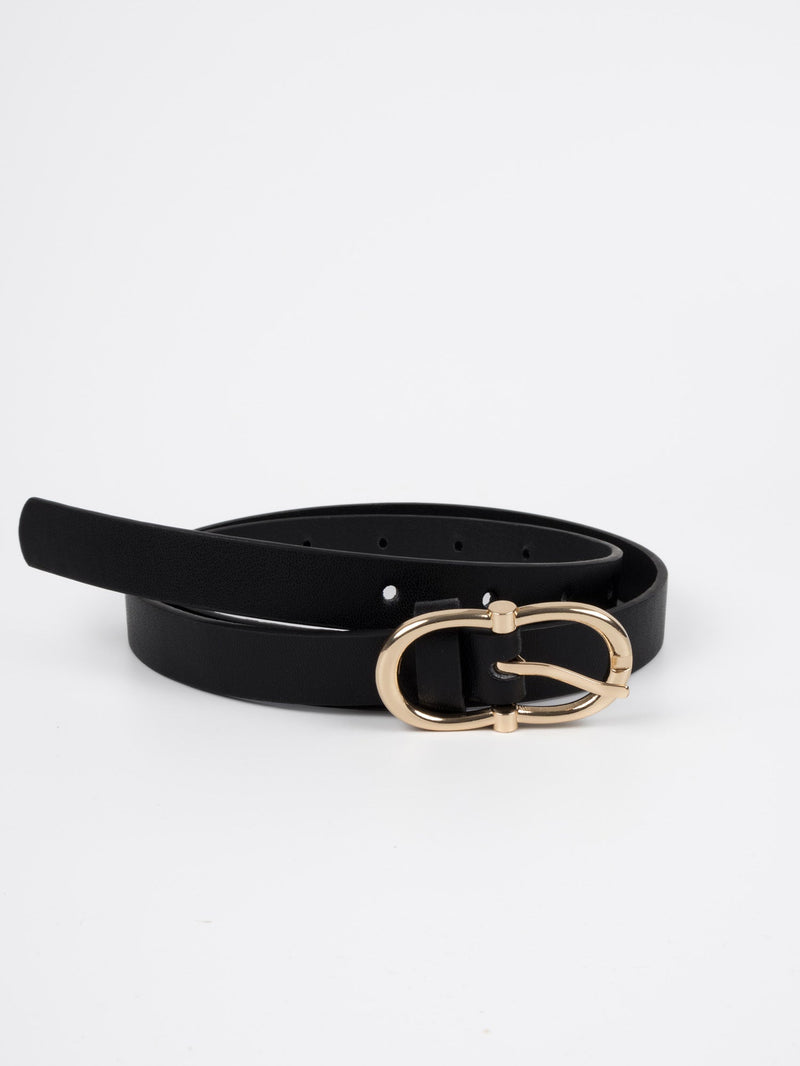 Vegan PU Leather Belt - Bastia - Double Buckle - Gold / Black - 102cm