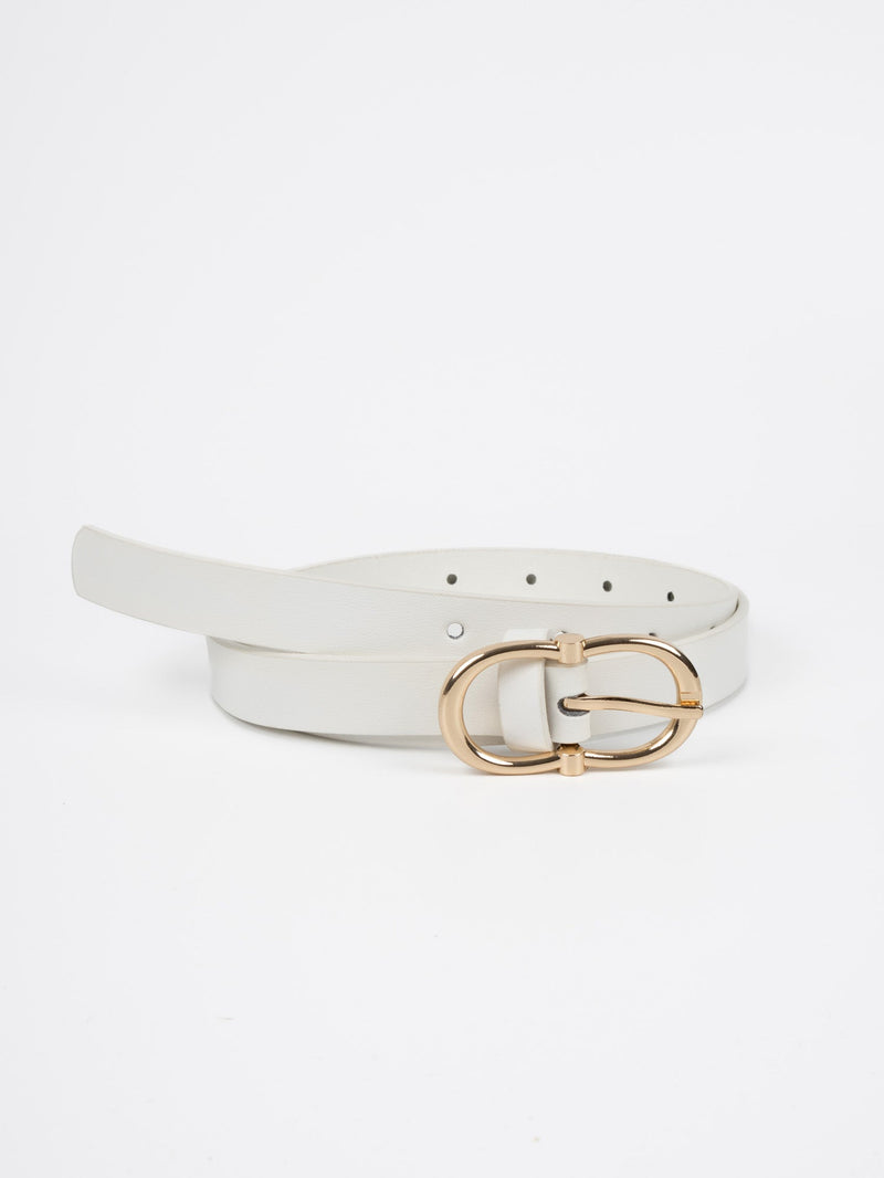 Vegan PU Leather Belt - Bastia - Double Buckle - Gold / White - 102cm