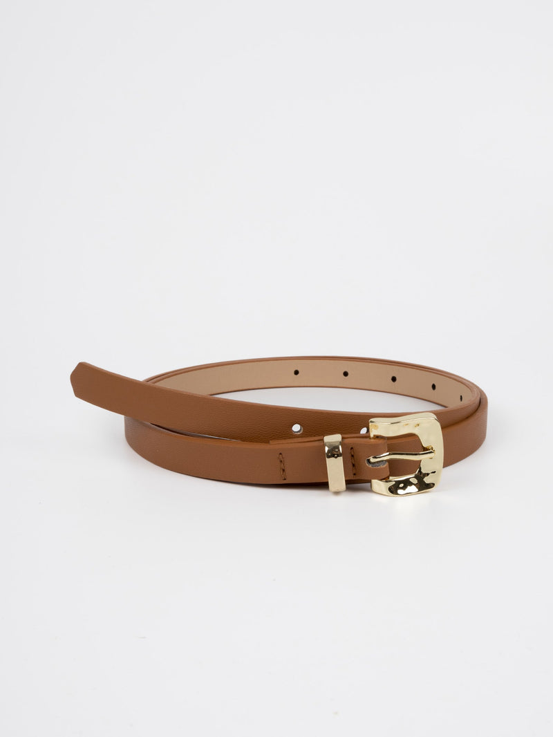 Vegan PU Leather Belt - Wattrelos - Square Buckle - Gold / Tan - 104cm