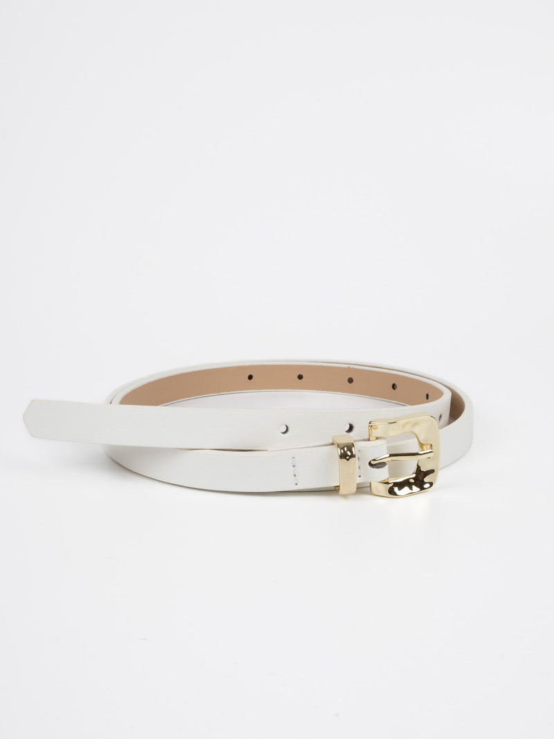 Vegan PU Leather Belt - Wattrelos - Square Buckle - Gold / White - 104cm