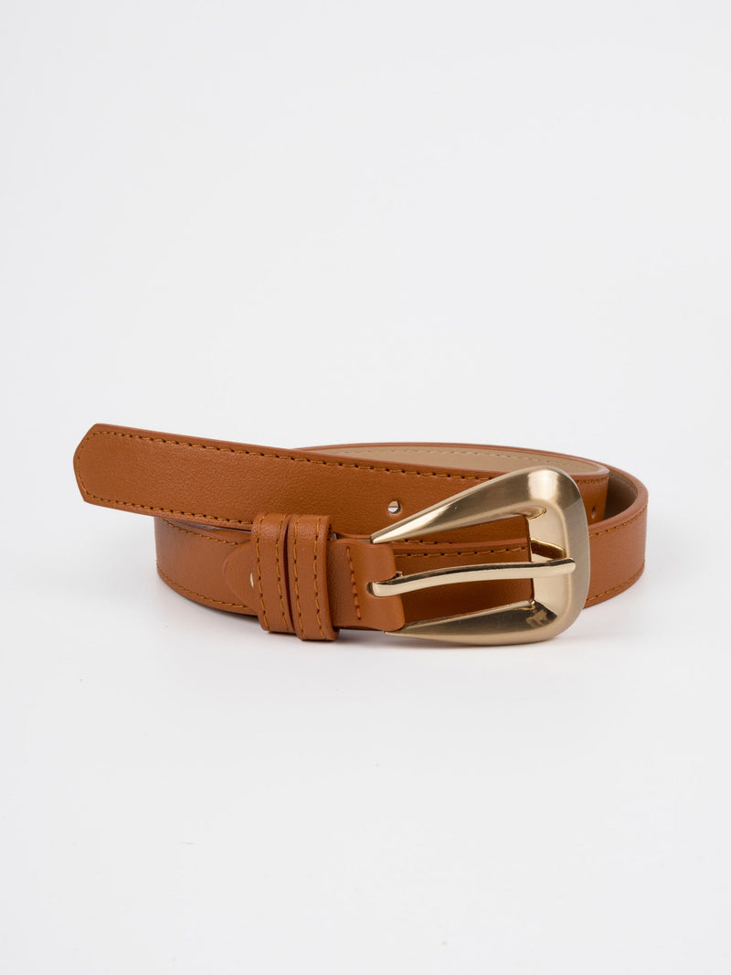 Vegan PU Leather Belt - Chartres - Chunky Buckle - Gold / Marmalade - 103cm