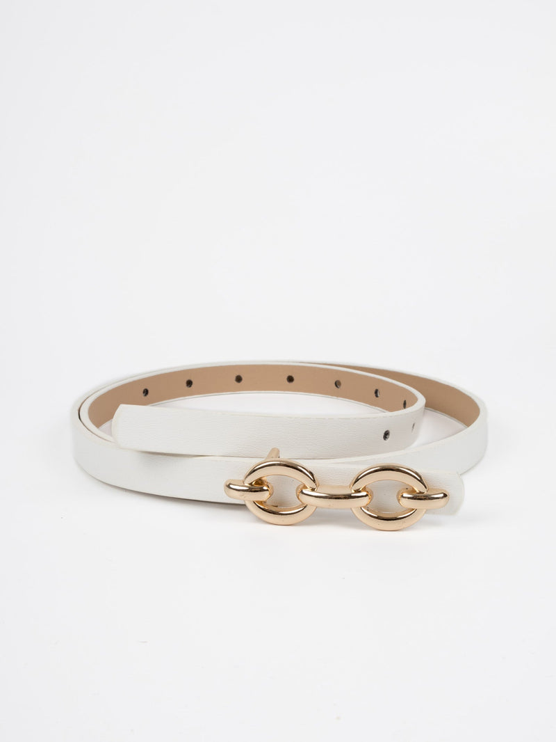 Vegan PU Leather Belt - Bagneux -  Chain Buckle - Gold / White - 105cm