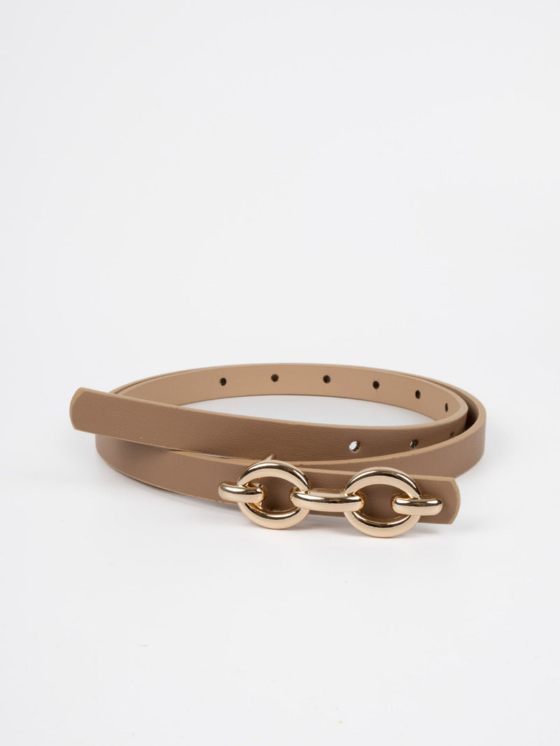 Vegan PU Leather Belt - Bagneux -  Chain Buckle - Gold / Beige - 105cm