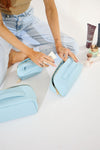 Vegan PU Leather Cosmetic Beauty Bag - Set Of 3 - Light Blue