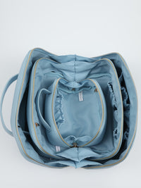 Vegan PU Leather Cosmetic Beauty Bag - Set Of 3 - Light Blue