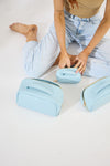 Vegan PU Leather Cosmetic Beauty Bag - Set Of 3 - Light Blue