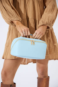 Vegan PU Leather Cosmetic Beauty Bag - Set Of 3 - Light Blue