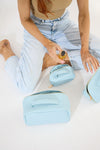 Vegan PU Leather Cosmetic Beauty Bag - Set Of 3 - Light Blue