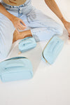 Vegan PU Leather Cosmetic Beauty Bag - Set Of 3 - Light Blue