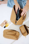 Vegan PU Leather Cosmetic Beauty Bag - Set Of 3 - Beige