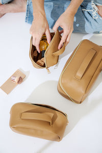 Vegan PU Leather Cosmetic Beauty Bag - Set Of 3 - Beige